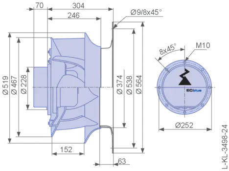 dimension of RH50V-ZIK.GG.VR ZIEHL-ABEGG Centrifugal fan