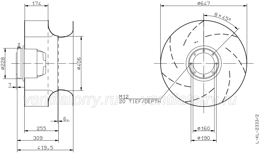 dimension of RH63N-4DK.7Q.AR ZIEHL-ABEGG centrifugal fan