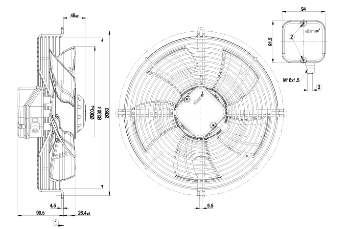 dimension of S4E300-AS72-54 Ebm-Papst Axial Fan