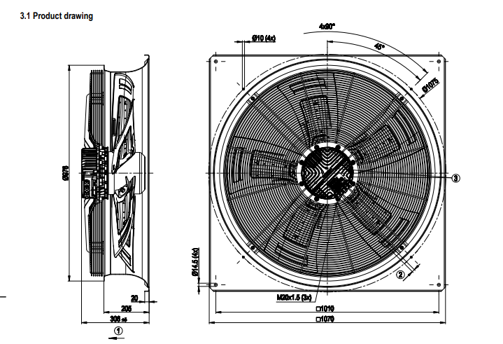 dimension of W3G910-GV02-01 ebmpapst Axial fan