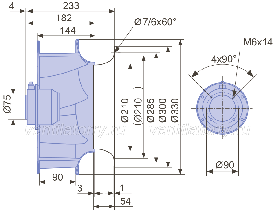 dimension of ZIEHL-ABEGG RH31V-4DK.0F.1R Centrifugal Fan