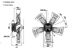 drawing of A3G910-AV12-77 ebm-papst AC Axial Fan