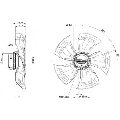 drawing of Ebm-papst A3G630-AQ37-94 630mm Axial FAN