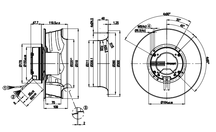 drawing of R3G310-AN43-71 Ebmpapst Centrifugal fan