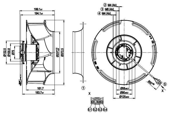 drawing of R3G355-RB03-10 Ebm-Papst Centrifugal fan