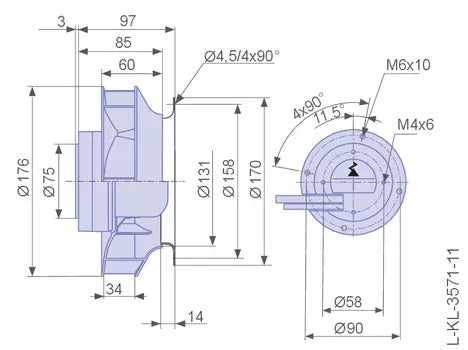 drawing of RH18V-4IP.Z8.AR ZIEHL-ABEGG centrifugal fan