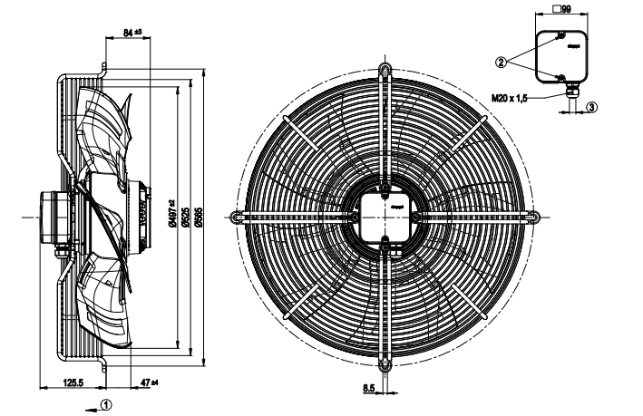 drawing of S4E500-AM03-01 ebmpapst Axial Fan