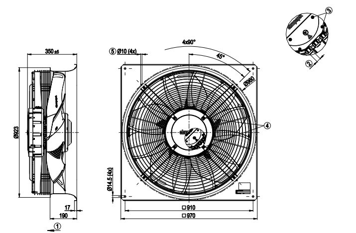 drawing of W3G800-LV05-03 ebmpapst Axial Fan