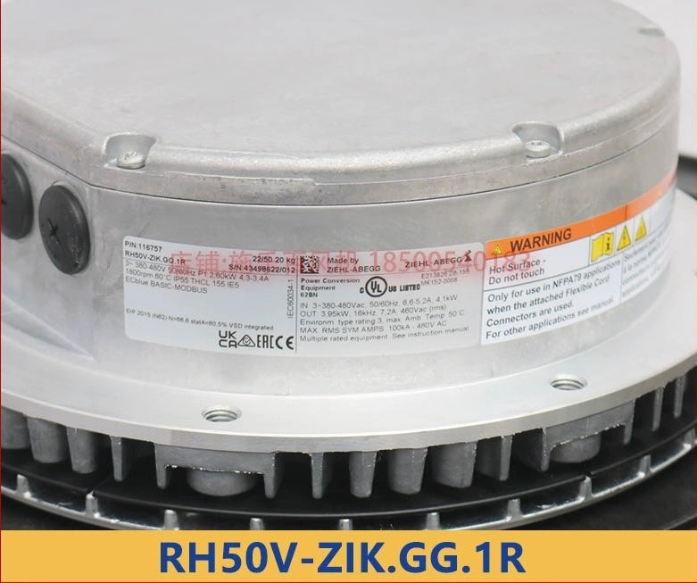 label & nameplate of RH50V-ZIK.GG.1R ZIEHL-ABEGG Centrifugal fan