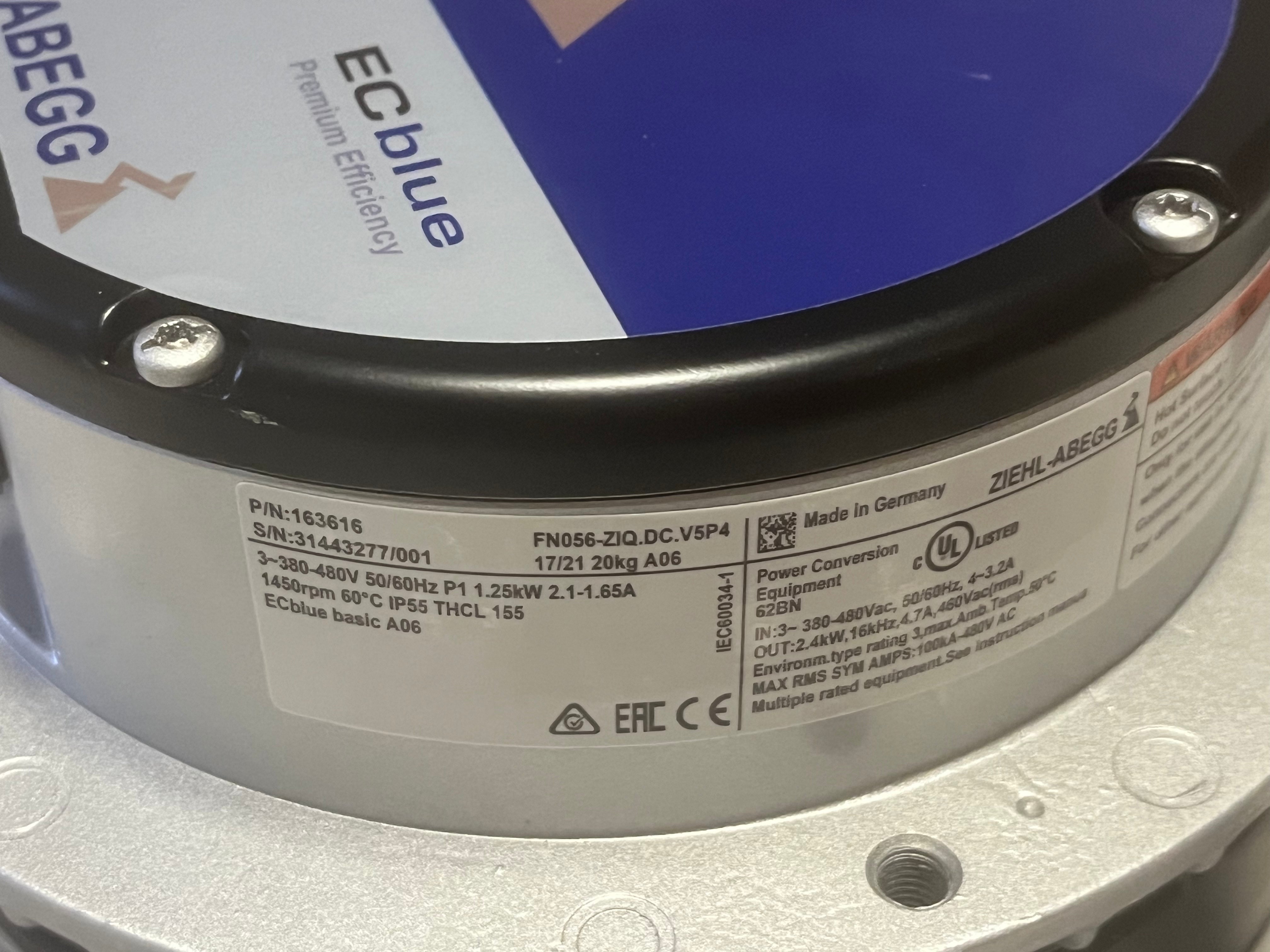 label of FN056-ZIQ.DC.V5P4 380-480V ZIEHL-ABEGG Axial Fan