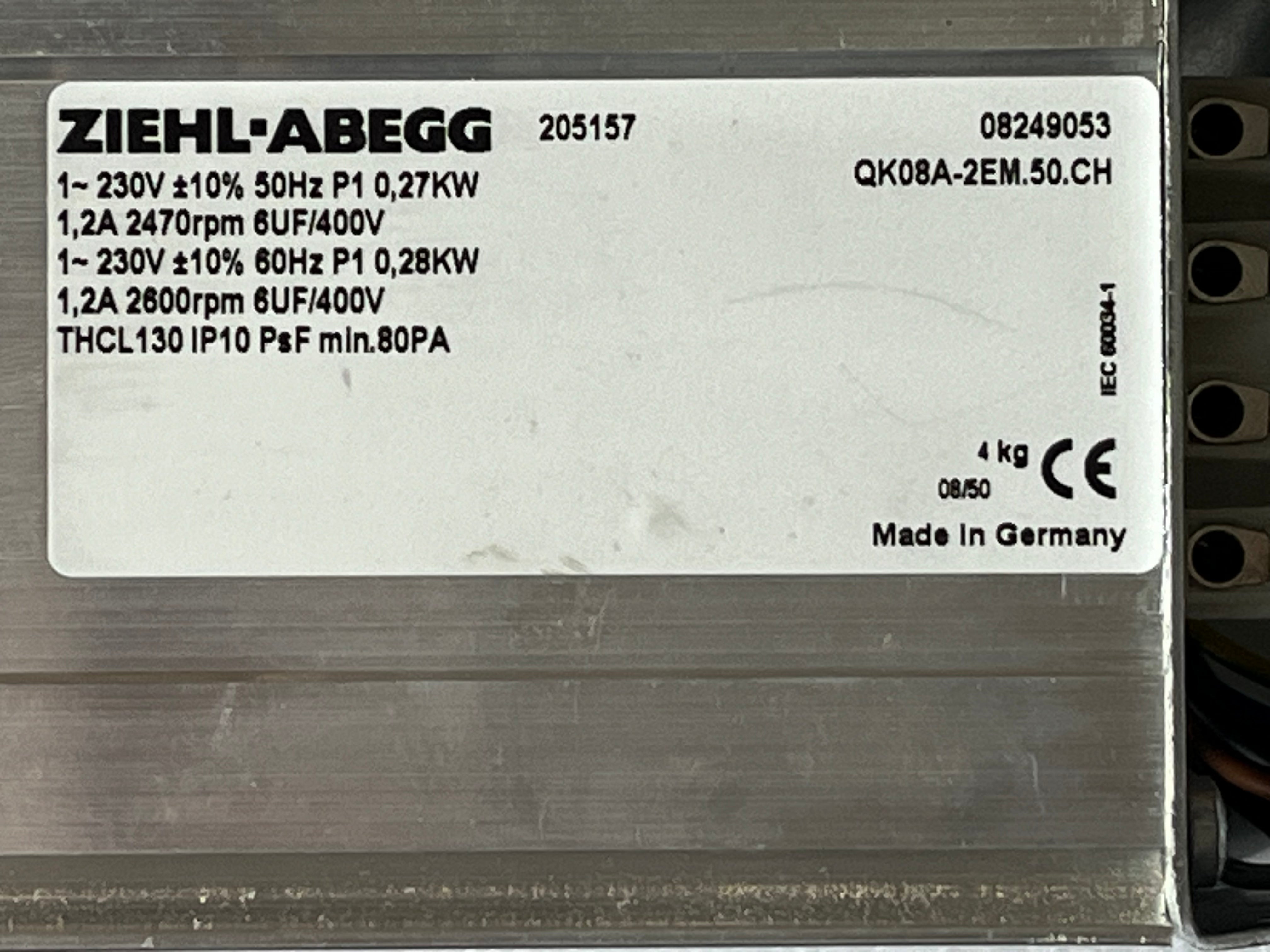 label of QK08A-2EM.50.CH ZIEHL-ABEGG Crossflow fan