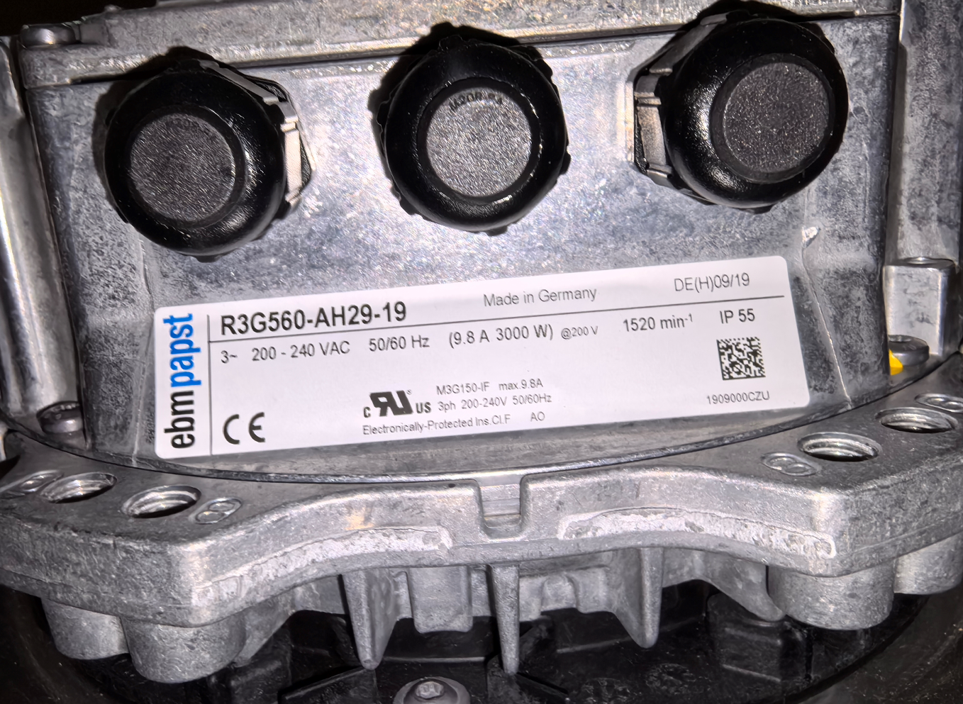 label of R3G560-AH29-19 ebm-papst centrifugal fan