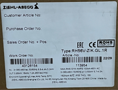 label of RH56V-ZIK.GL.1R ZIEHL-ABEGG centrifugal fan