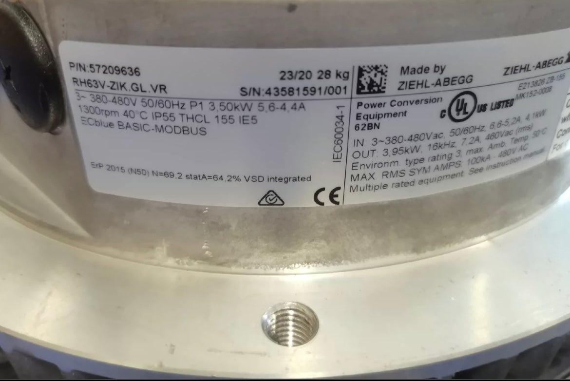 label of RH63V-ZIK.GL.VR ZIEHL-ABEGG centrifugal fan