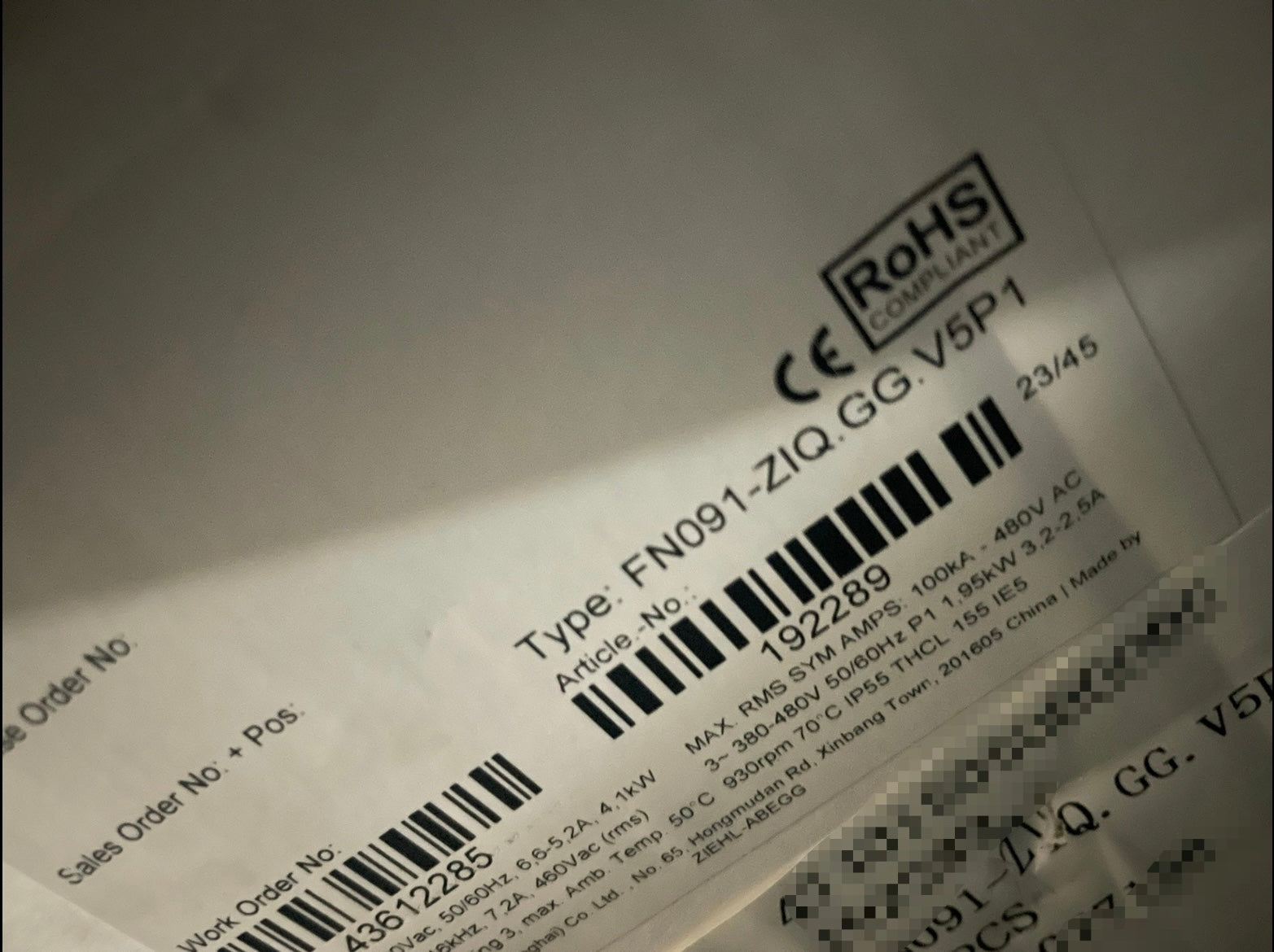 lable1 of FN091-ZIQ.GG.V5P1  ZIEHL-ABEGG Axial Fan