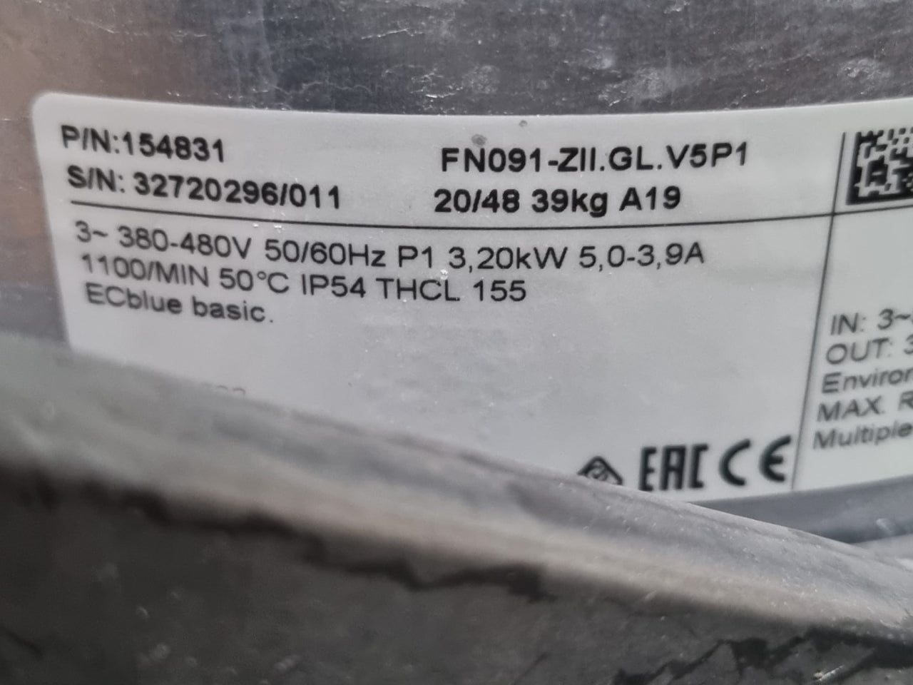 lable of FN091-ZII.GL.V5P1 ZIEHL-ABEGG Axial Fan