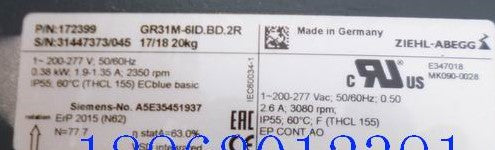 lable of GR31M-61D.BD.2R  ZIEHL-ABEGG centrifugal fan
