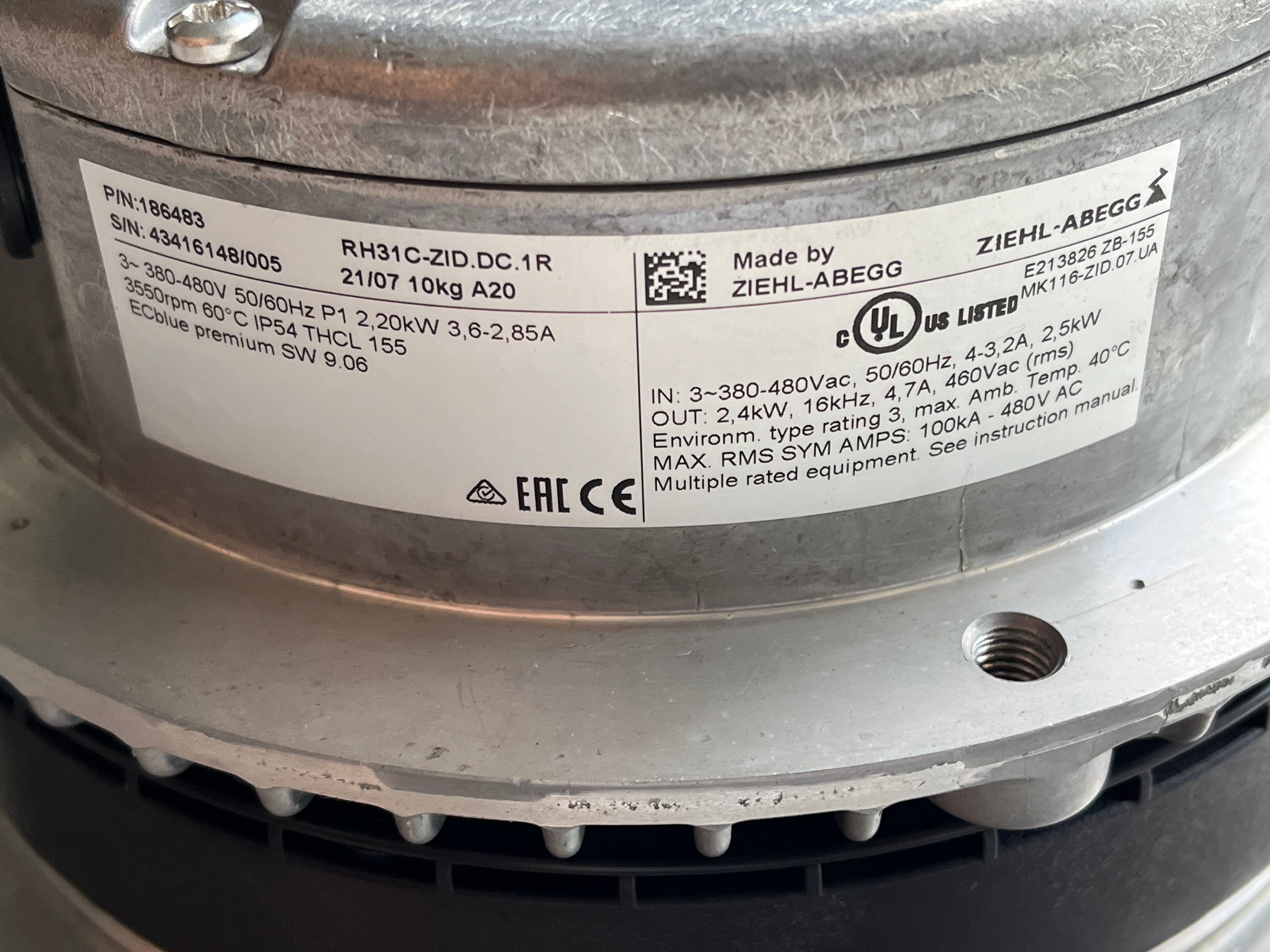 lable of RH31C-ZID.DC.1R  ZIEHL-ABEGG centrifugal fan