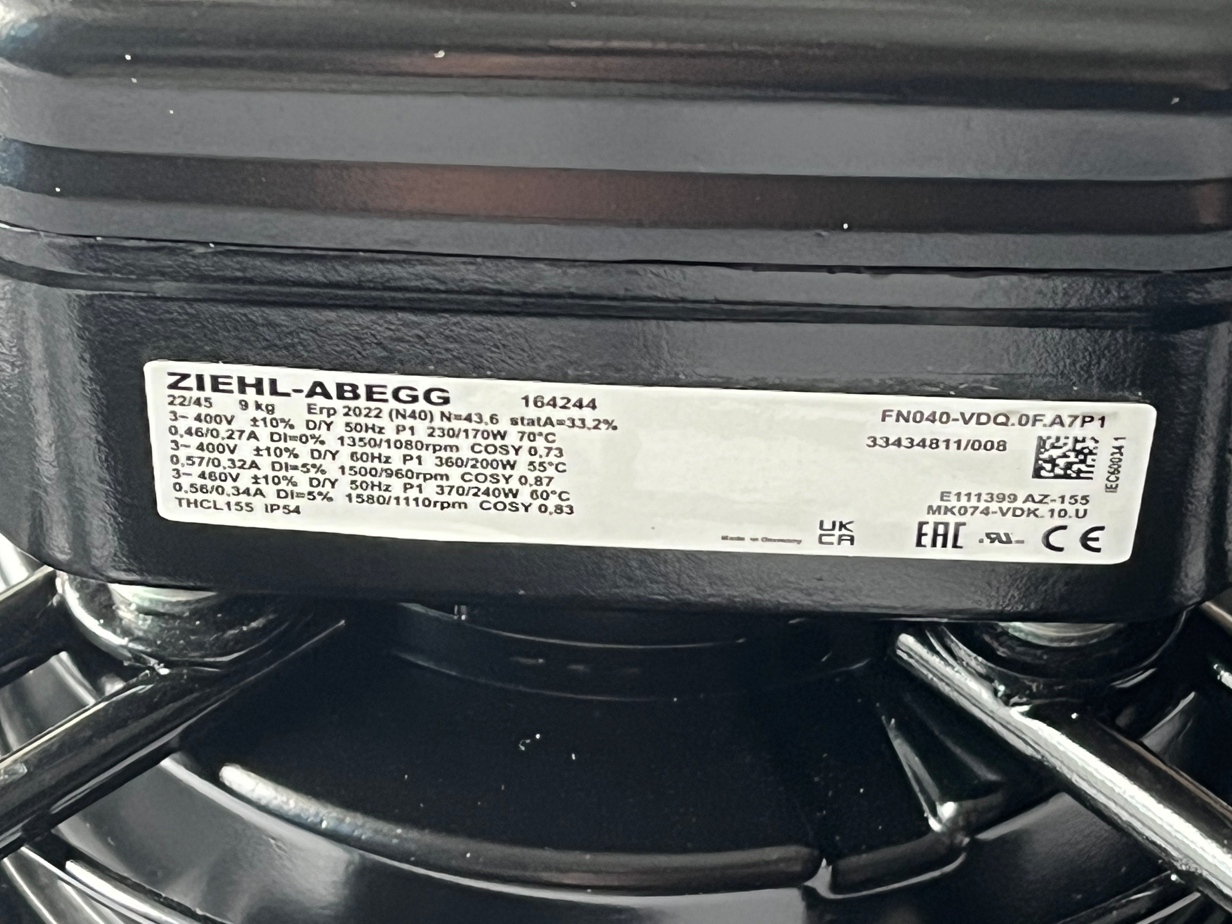 namepalte of FN040-VDQ.0F.A7P1  ZIEHL-ABEGG Axial Fan