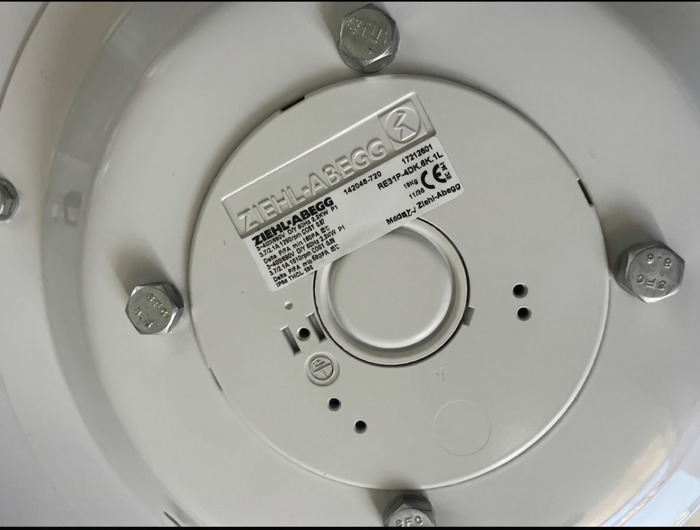 nameplate OF RE31P-4DK.6K.1L ZIEHL-ABEGG Centrifugal Fan