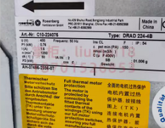 nameplate OF Rosenberg DRAD224-4B Centrifugal Fan