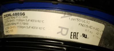 nameplate & label of FN035-4EH.WD.V7 ZIEHL-ABEGG Axial Fan