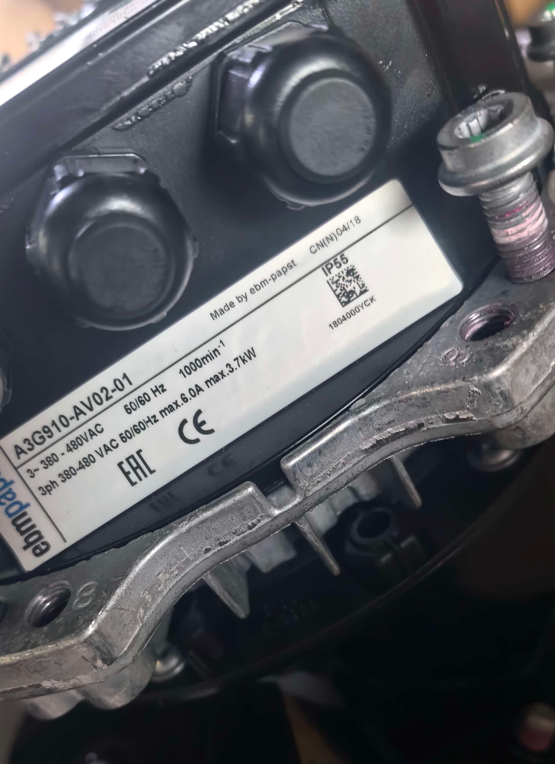 nameplate of A3G910-AV02-01 ebm-papst AC Axial Fan