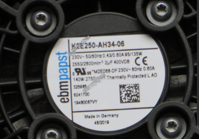 nameplate of Ebmpapst K2E250-AH34-06 Cooling Fan