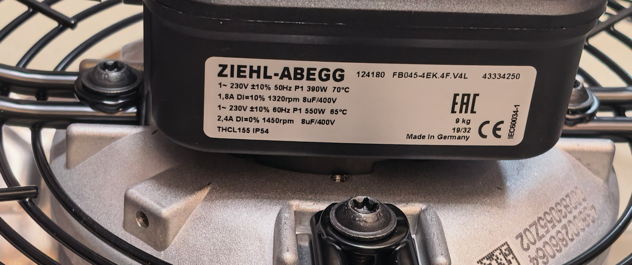 nameplate of FB045-4EK.4F.V4L ZIEHL-ABEGG Axial Fan