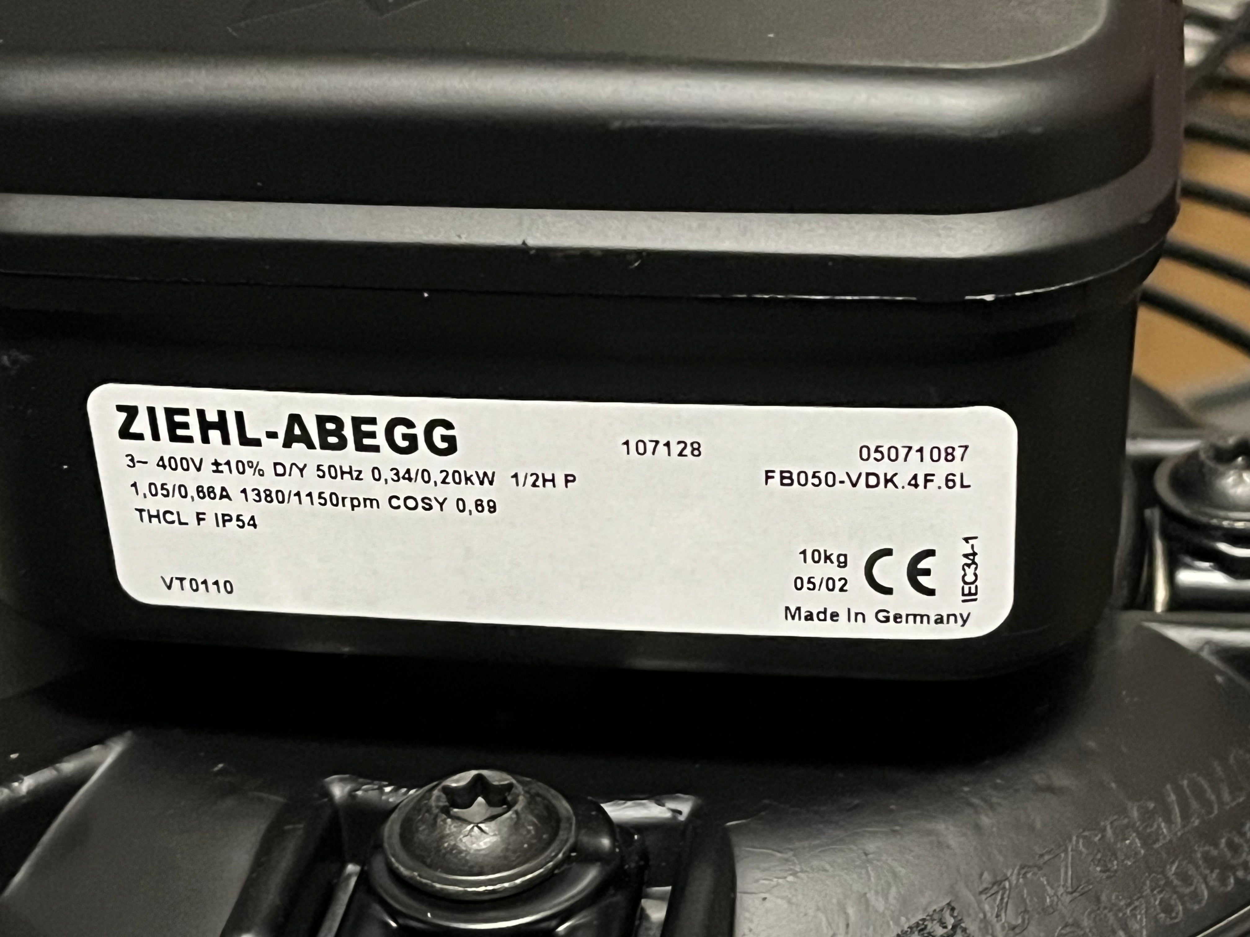 nameplate of FB050-VDK.4F.6L ZIEHL-ABEGG Axial Fan