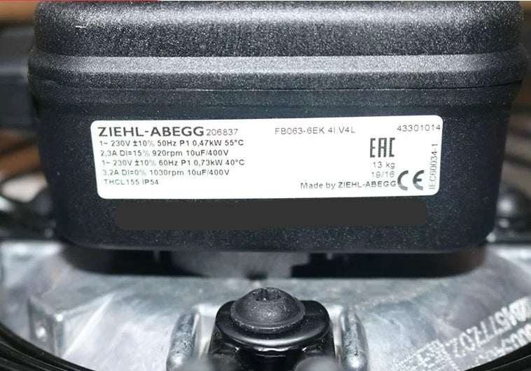 nameplate of FB063-6EK.4I.V4L ZIEHL-ABEGG Axial Fan