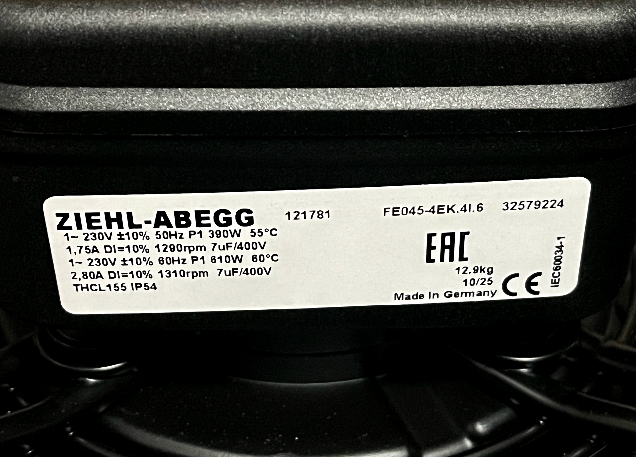nameplate of FE045-4EK.4I.6 ZIEHL-ABEGG Axial Fan