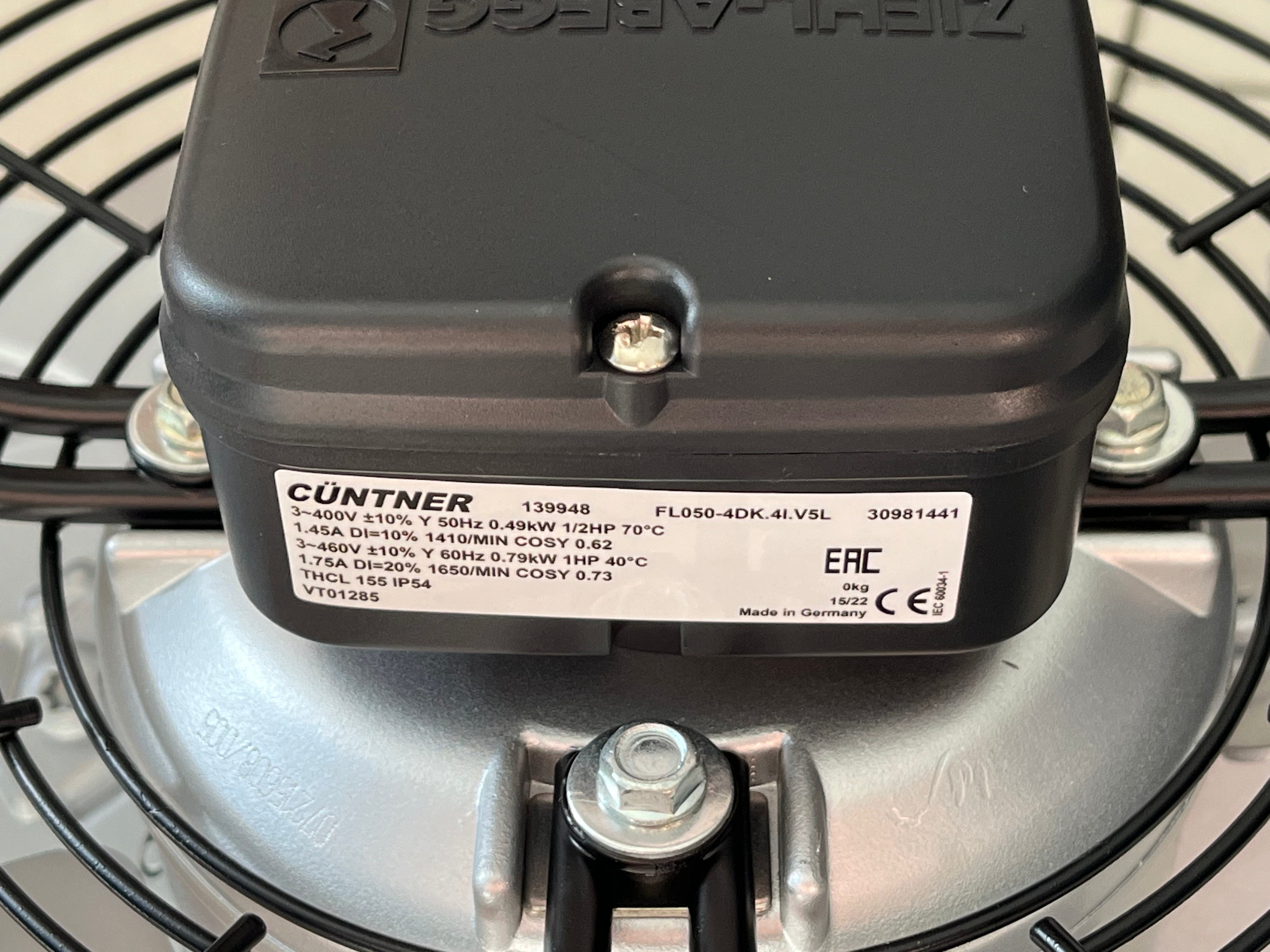 nameplate of FL050-4DK.4I.V5L ZIEHL-ABEGG Axial Fan