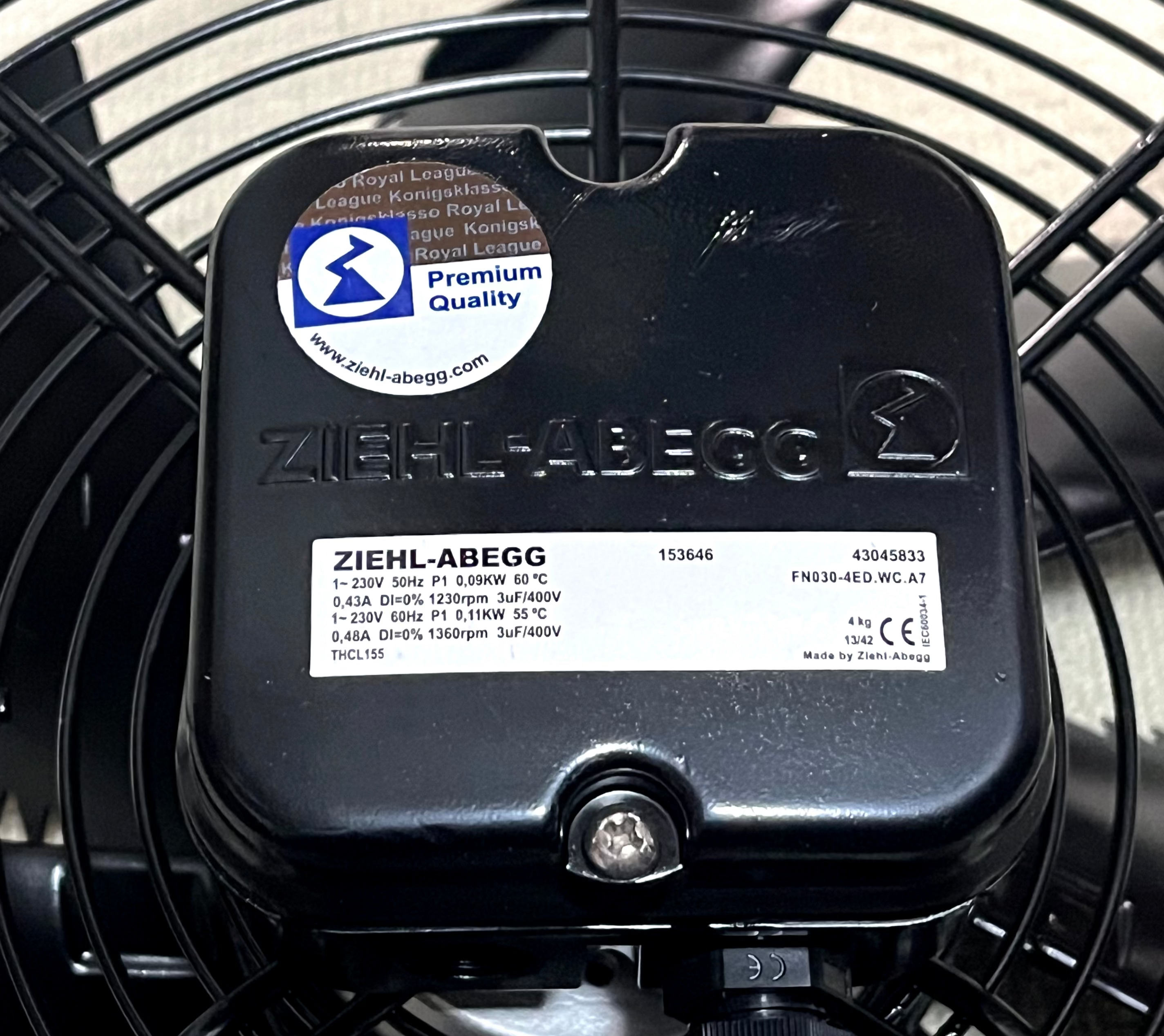 nameplate of FN030-4ED.WC.A7 ZIEHL-ABEGG Axial Fan