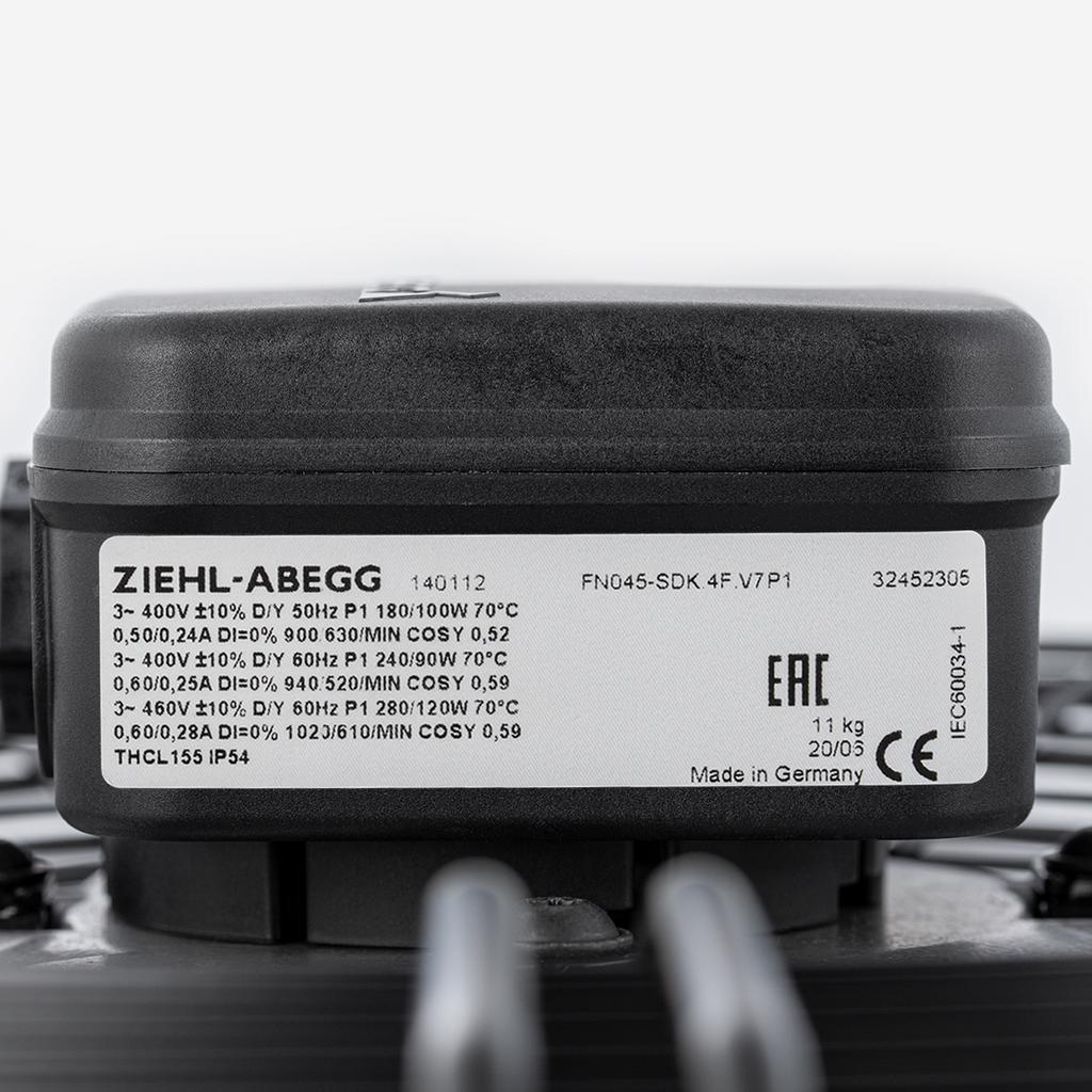 nameplate of FN045-SDK.4F.V7P1  ZIEHL-ABEGG Axial Fan