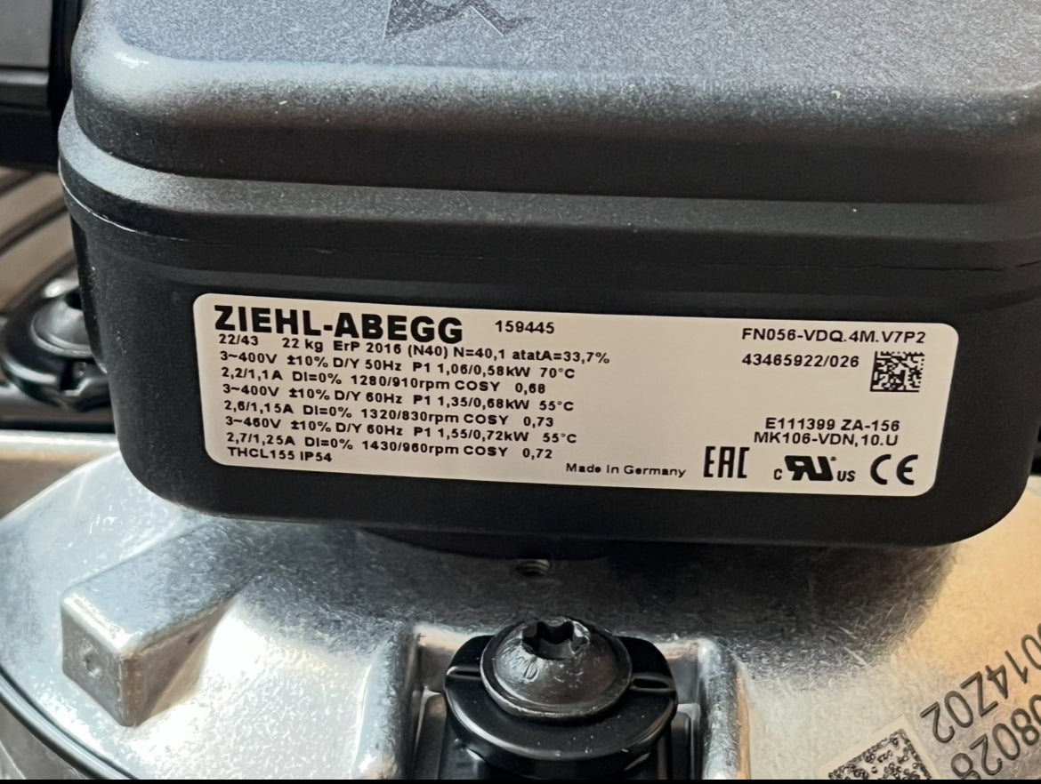 nameplate of FN056-VDQ.4M.V7P2 ZIEHL-ABEGG Axial Fan