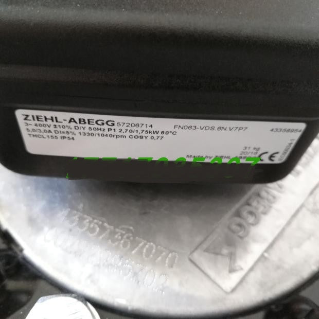 nameplate of FN063-VDS.6N.V7P7 ZIEHL-ABEGG Axial Fan