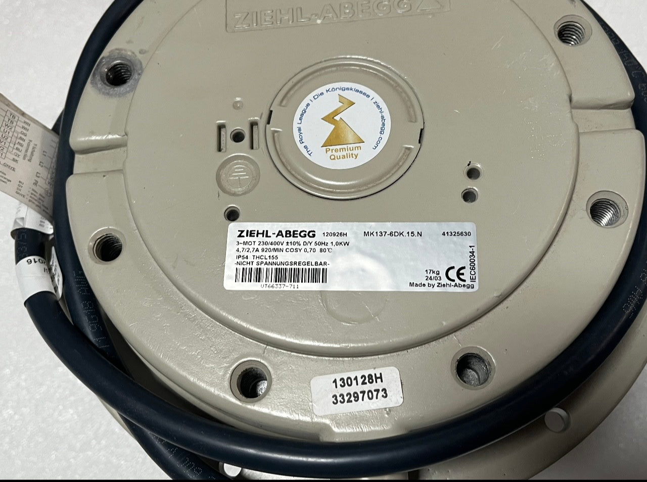 nameplate of MK137-6DK.15.N ZIEHL-ABEGG Centrifugal Motor Fan