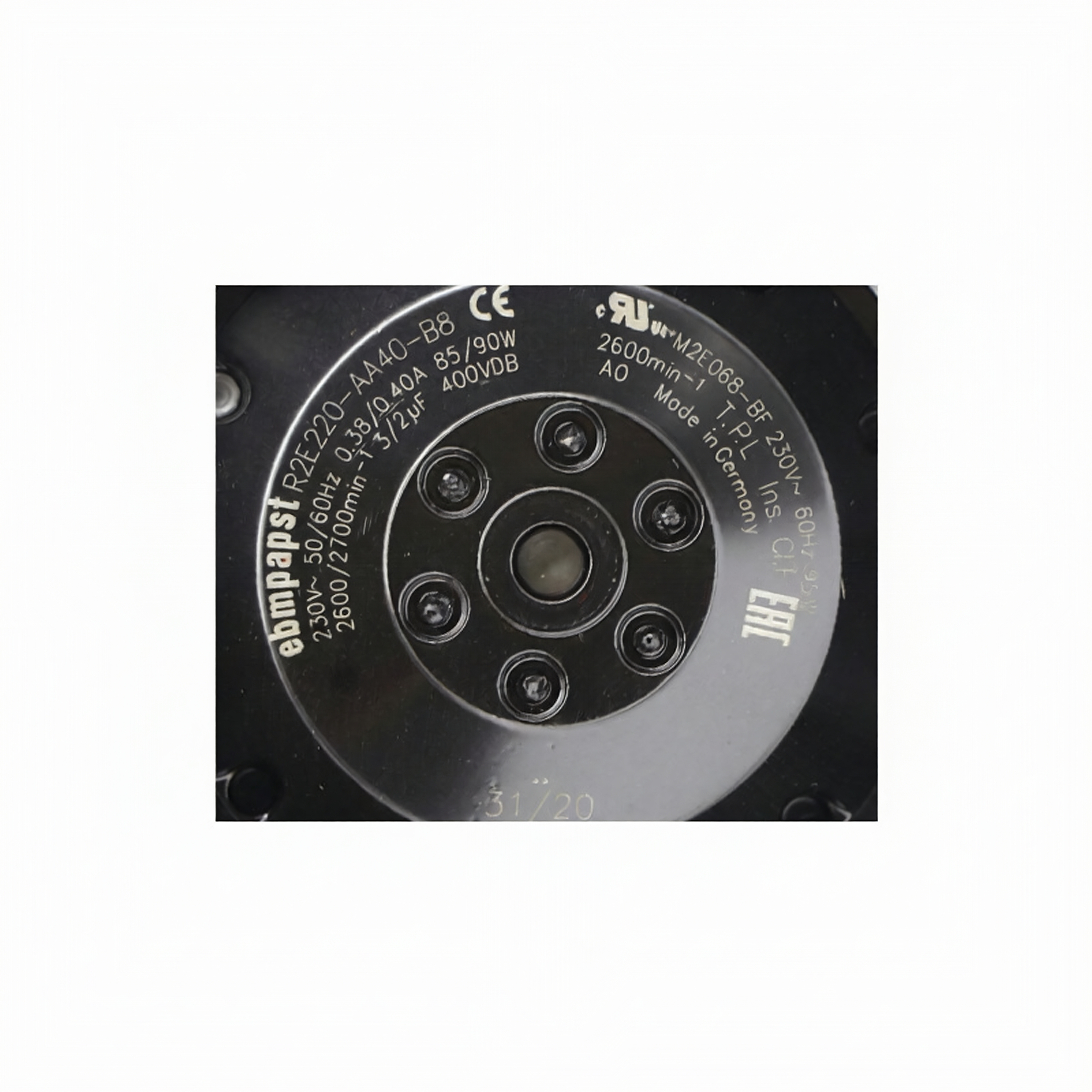 nameplate of R2E220-AA40-B8 Ebm-papst Centrifugal fan