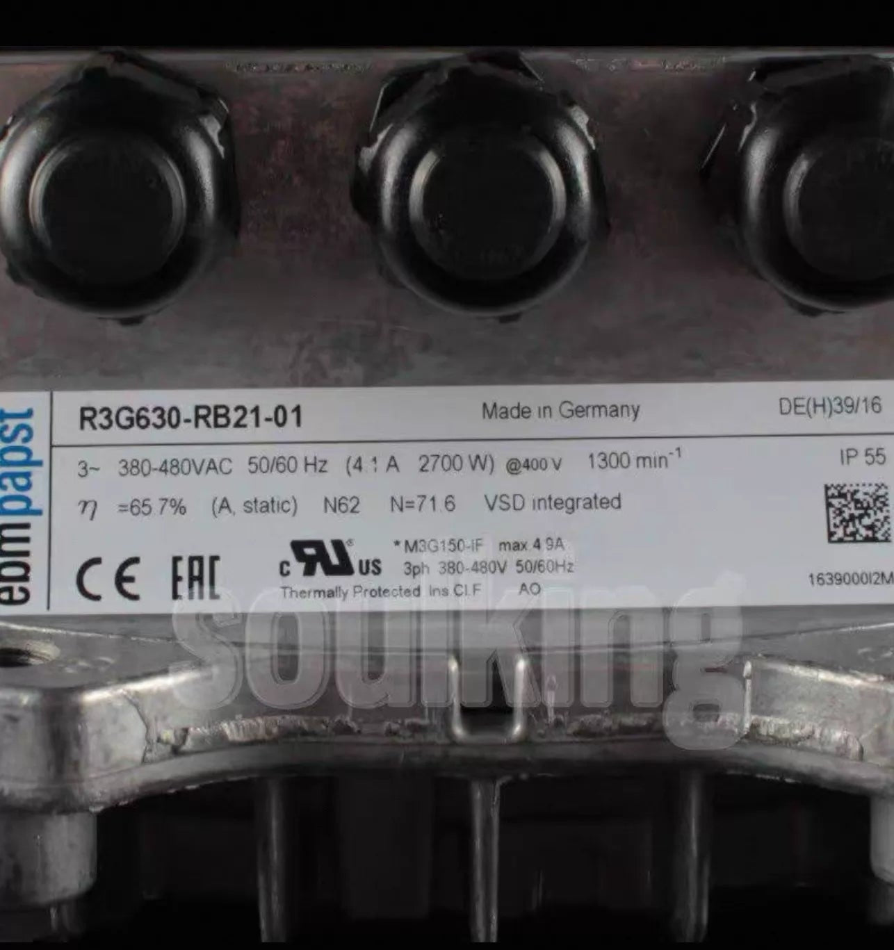 nameplate of R3G630-RB21-01 ebm-Papst Centrifugal fan