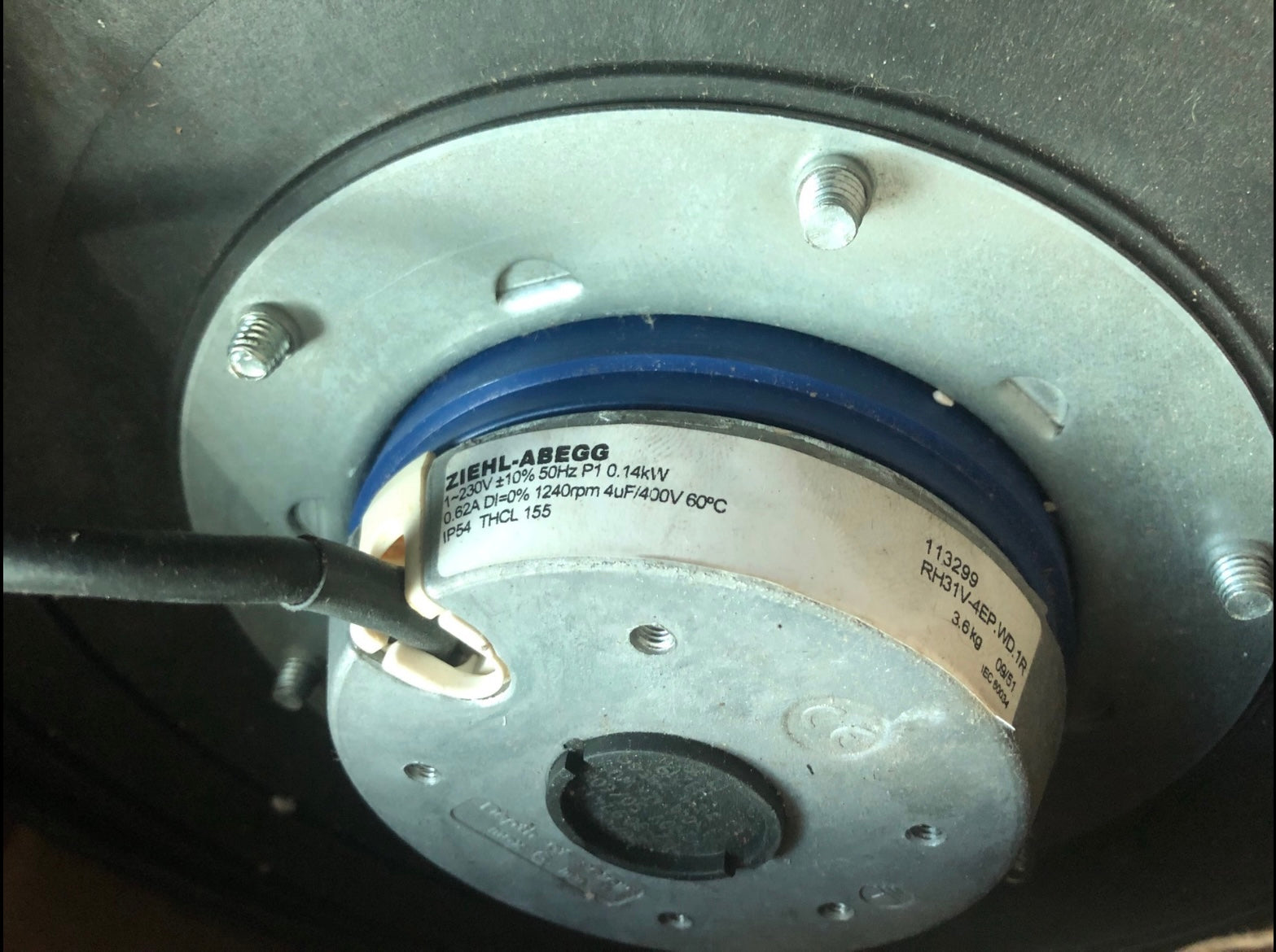 nameplate of RH31V-4EP.WD.1R ZIEHL-ABEGG centrifugal fan back view