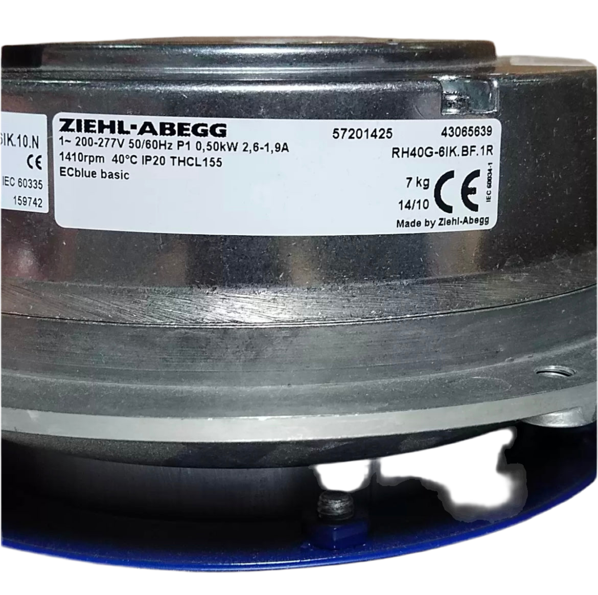 nameplate of RH40G-6IK.BF.1R 57201423 ZIEHL-ABEGG centrifugal fan