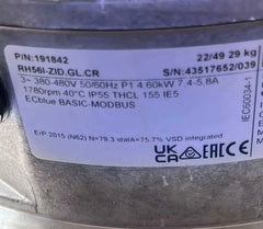 nameplate of RH56I-ZID.GL.CR ZIEHL-ABEGG centrifugal fan