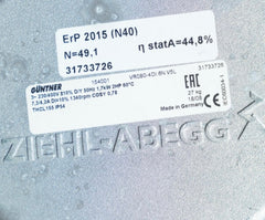 nameplate of VR080-4DI.6N.V5L ZIEHL-ABEGG Axial Fan