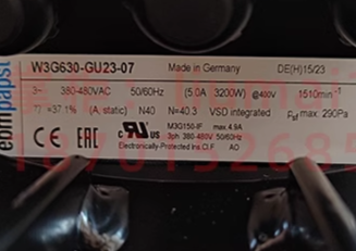 nameplate of W3G630-GU23-07