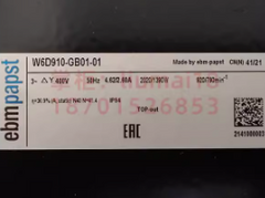 nameplate of W6D910-GB01-01 Ebmpapst Axial Fan