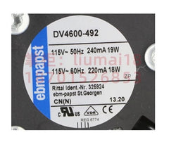 nameplate of ebmpapst DV4600-492 axial Fan