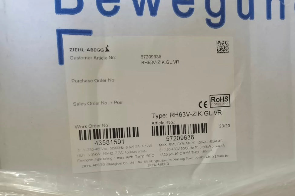 package label of RH63V-ZIK.GL.VR ZIEHL-ABEGG centrifugal fan