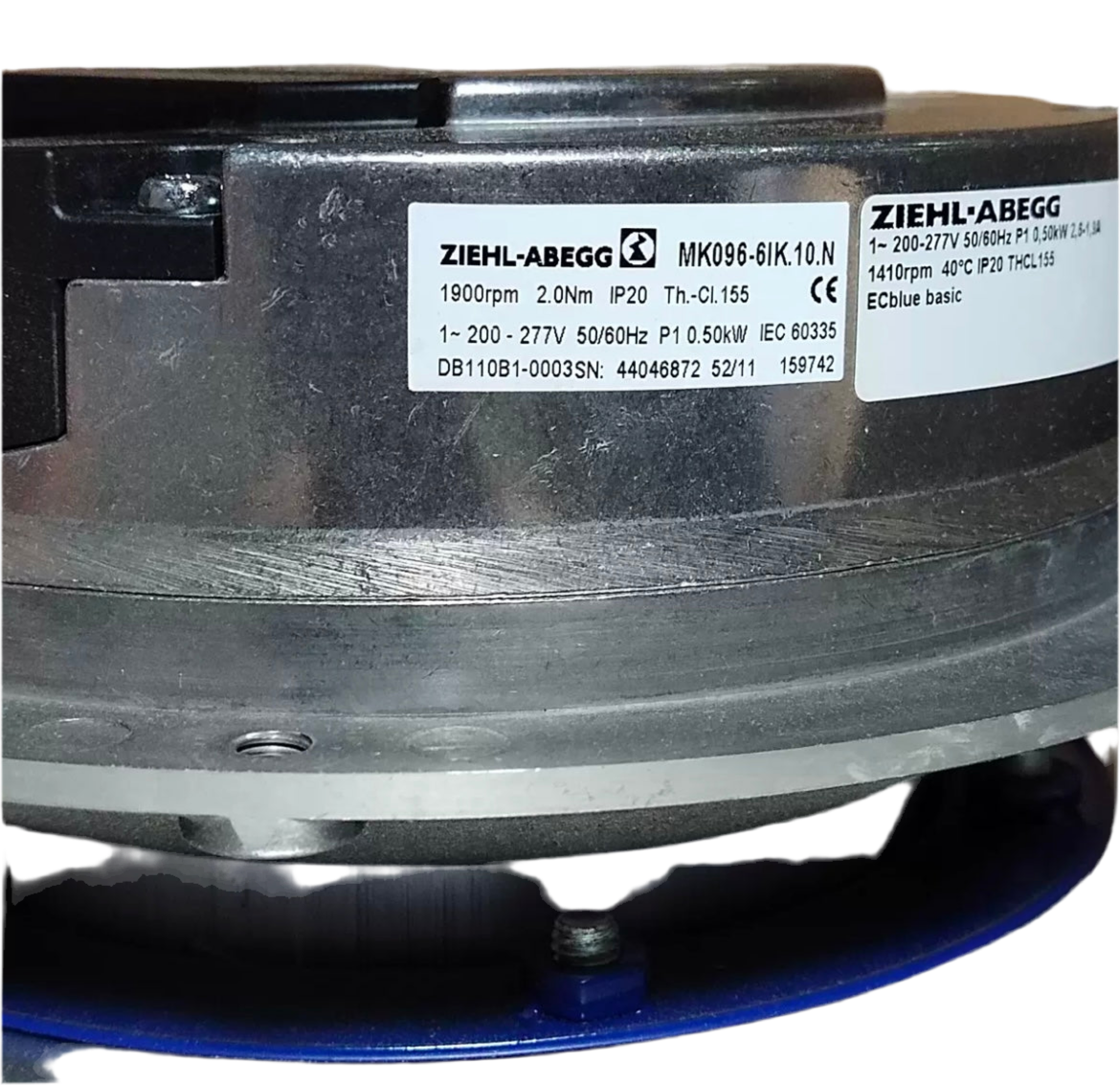 right side view of RH40G-6IK.BF.1R 57201423 ZIEHL-ABEGG centrifugal fan