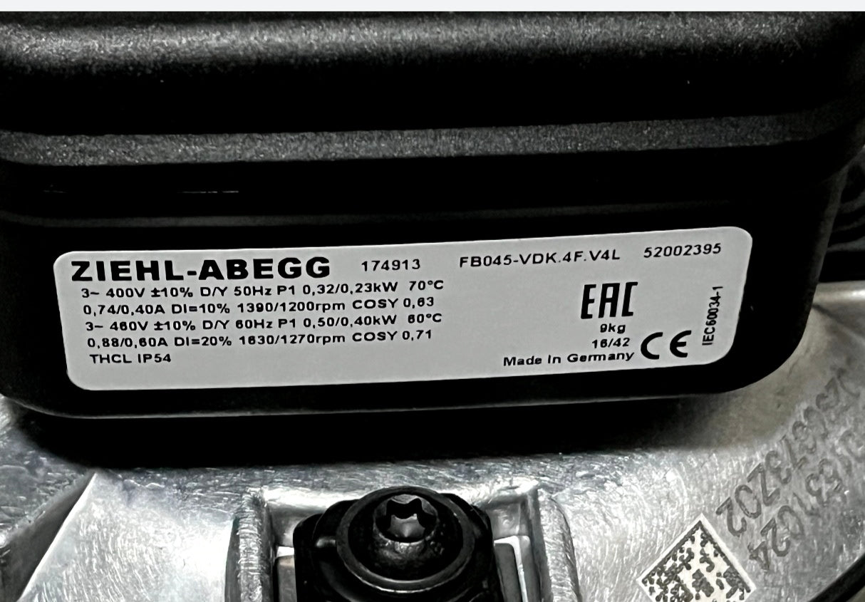 nameplate of FB045-VDK.4F.V4L ZIEHL-ABEGG Axial Fan